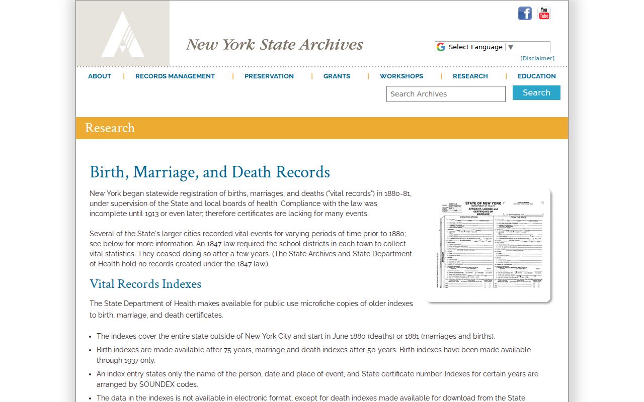 Village of Rockville Centre resident lookup through New York State Archives vital indexes