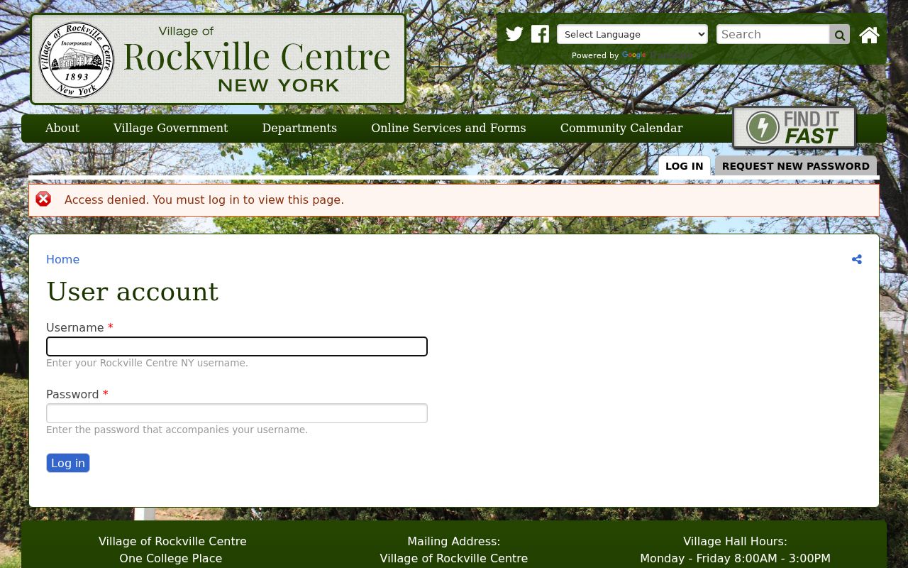Village of Rockville Centre residents directory FOIL application